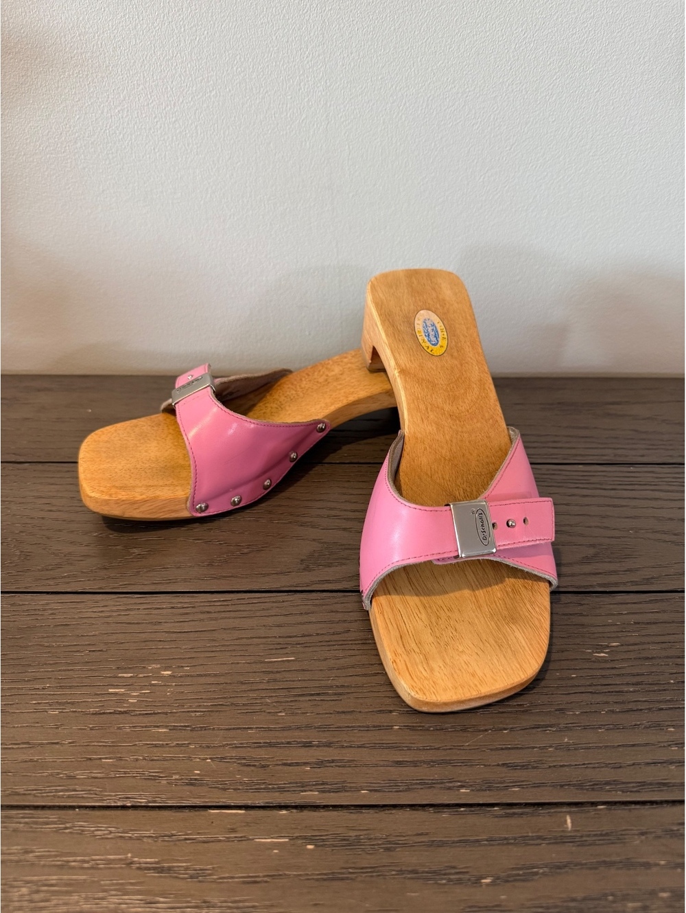 Dr. Scholl’s Leather Wood Heel Sandals Size 8M